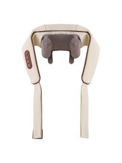 Массажер роликовый для шеи и плеч, электрический FORTENGO KZ0310 с щипковым механизмом и подогревом, беспроводной, бежевый